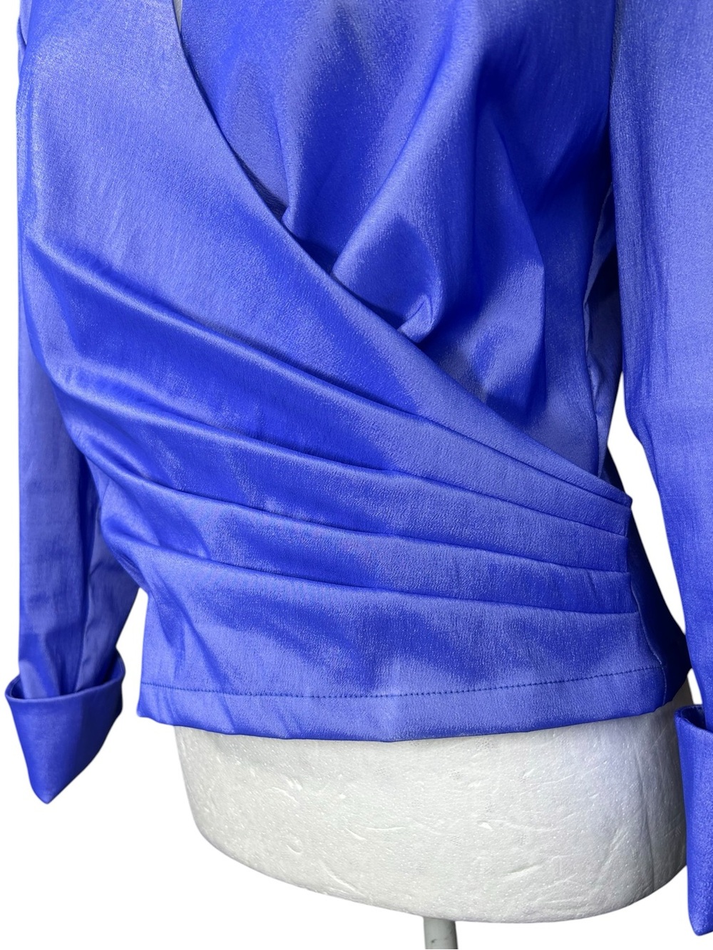 Tadashi Shoji Vintage Taffeta Ruched Faux Wrap Blouse 12 Elegant Evening - Picture 6 of 12